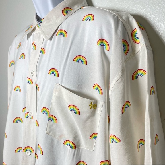 Tipsy Elves White Rainbow Print Men's Pride Oversized Button Up Shirt Size XXL - Picture 2 of 8